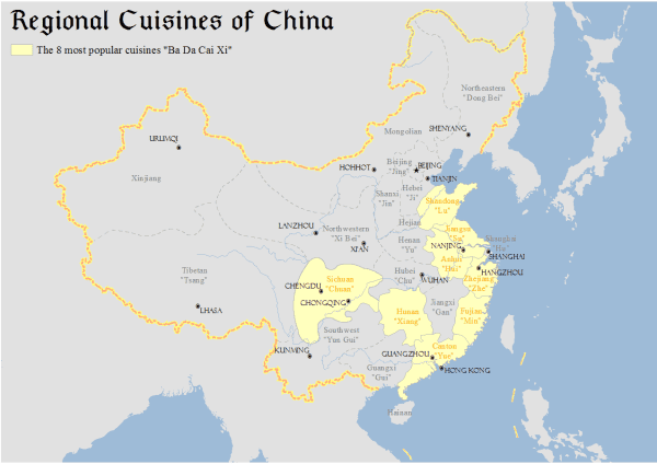 Mâncare chinezească din regiunea Shanghai, cu preparate autentice și arome specifice, reprezentând b.